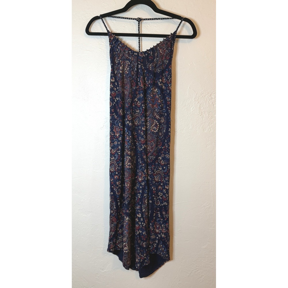 Lucky Brand Paisley Boho Dress S Blue Tassel Strappy Midi Small